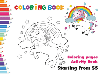 Children coloring book pages, book covers and KDP settings