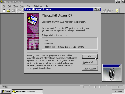 Unencrypted microsoft access 97 database