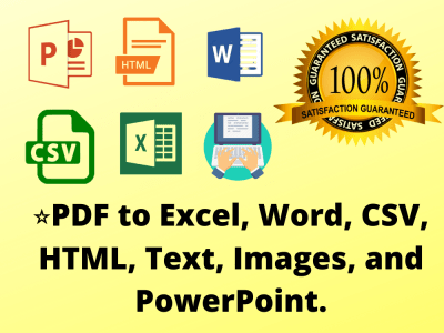 Services for pdf to Excel, Word, CSV, HTML, Text, Images, PowerPoint