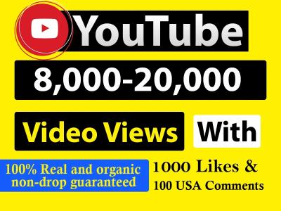 Organic 20000 youtube views and 1k youtube likes, youtube video view grow