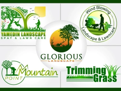 Creative green, trimming, agriculture, lawn care, landscape logo design