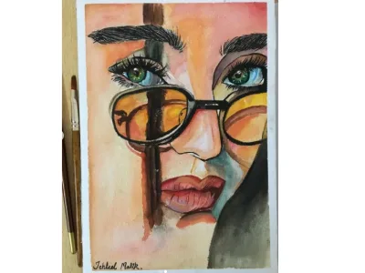 A realistic or semi-realistic watercolor portrait on canvas