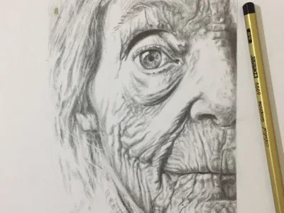 A professional pencil drawing on paper