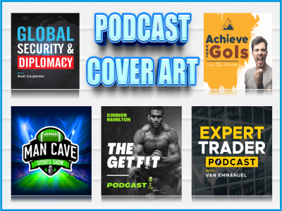 A professional podcast cover art, iTunes podcast logo, and portrait