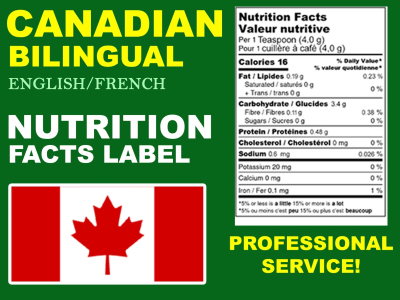 CFIA compliant Canadian bilingual nutrition facts label