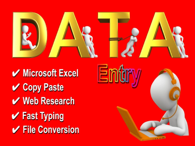 Data entry, web research, copy paste, typing, Entry in excel