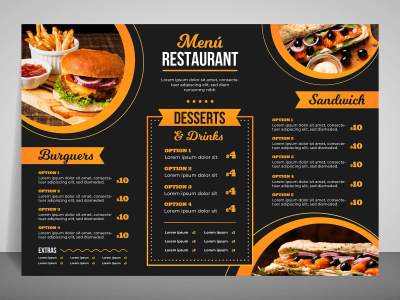Eye-catching food menu, restaurant menu and menu board design