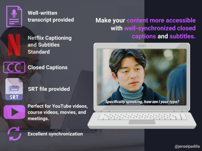 A well-synchronized closed captions and subtitles
