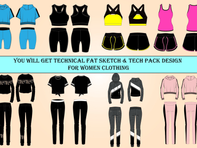 Technical flat sketch and tech pack design for any type of Women Clothing