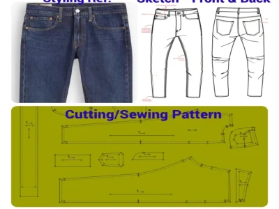 Complete size chart and graded pattern for your denim clothing product.