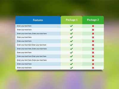 A Pricing Table, Comparison Chart, Price list, Price Menu Design
