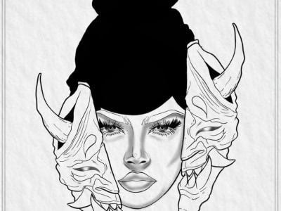 A unique black and white/greyscale tattoo design