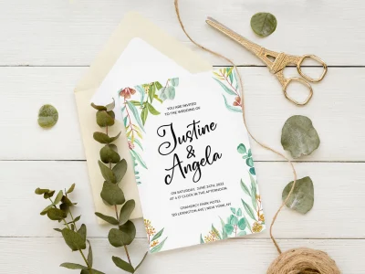 A floral watercolor wedding invitation