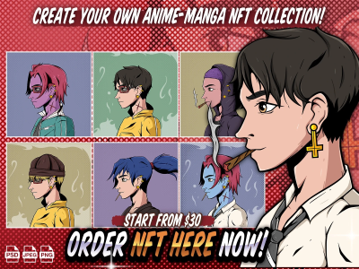 Custom 2D NFT anime and cartoon character art illustration