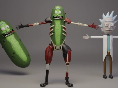 A stylized 3D character model from a 2D artwork or sketch.
