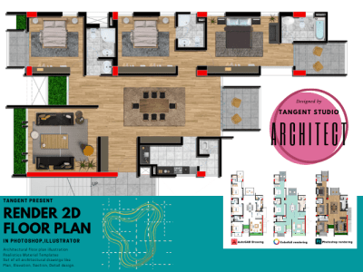 Amazing rendering for your architectural 2d floor plan in photoshop ...