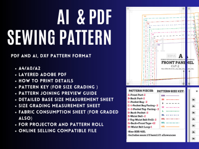 PDF sewing pattern, layered, DXF, RUL, AI, alterations
