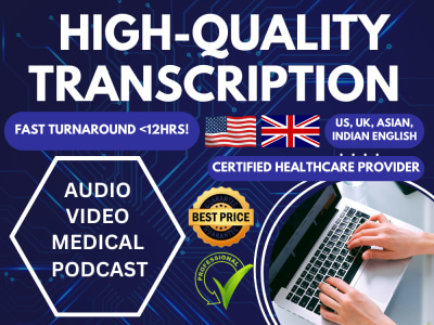 HIGH-QUALITY English Transcription with fast turn around.