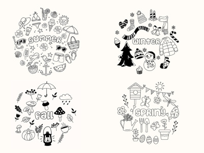 Black & white minimal doodle line art illustration