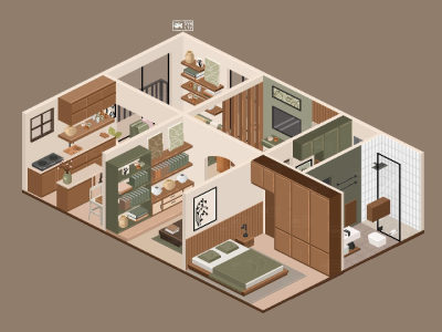 Custom Room Isometric View in Pixel Art