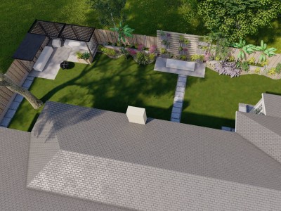 Landscape design and 3D rendering of Backyard and garden