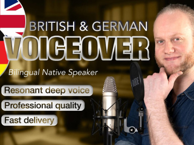 A deep, booming British male VOICE OVER or AUDIOBOOK narration.
