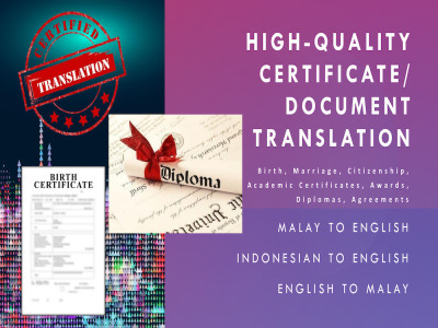 Malay to English | Indonesian to English Certificate/Document Translation