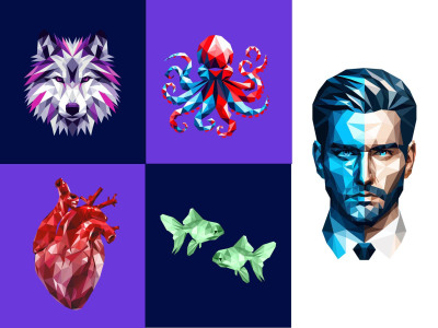 Polygon, low poly, geometric and line art logo design