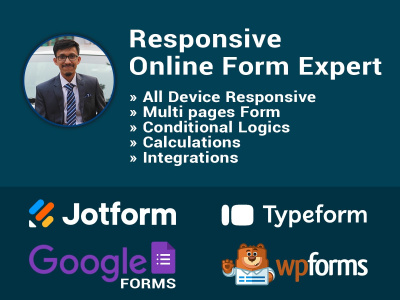 Responsive online form, quiz, survey, using jotform, typeform, google forms