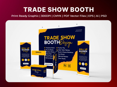 Printable trade show booth, backdrop, kiosk, roll up banner for exhibition