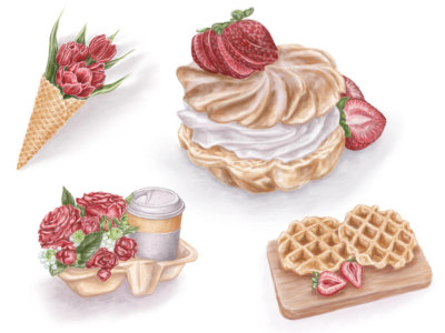 Food or botanical illustration in digital watercolor technique