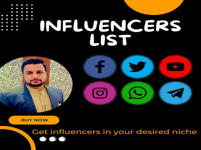 Social media influencer list of YT, IG, X, FB (Any Niche)