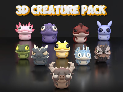 A Low poly Creature Pack for game development, 3D Printing