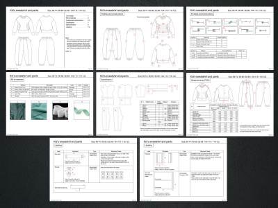 Tech pack and sewing patterns of kids clothes
