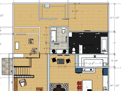 A digital floor plan showing furniture placement and dimensions. | Upwork