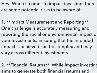 ! When it comes to impact investing, there are some risks to be aware of: