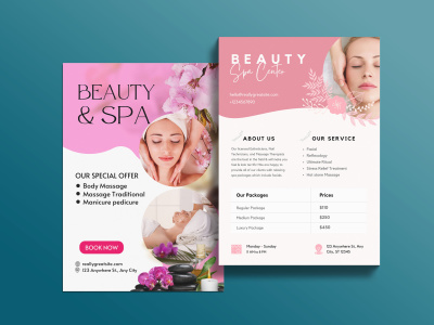 Professional spa, massage, beauty salon flyer and menu design
