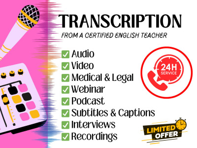 Quality Transcription of your audio/video within 24 hours