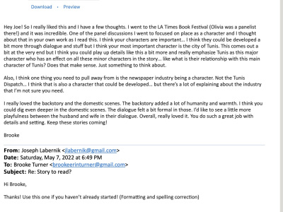 Insightful, helpful feedback for any short fiction piece.