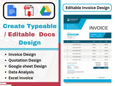 An editable invoice in google docs, sheets, and excel