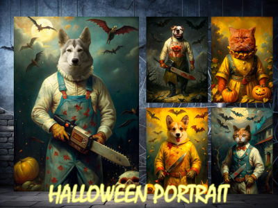 Digital Oil pet portair, halloween portrait, oil portrait