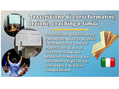 Transcript audio, video course, v. coaching, ecc. in italian professionally