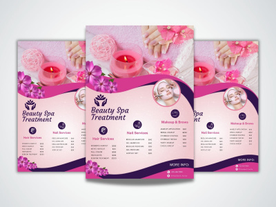 Salon, spa, gym, price menu or price list