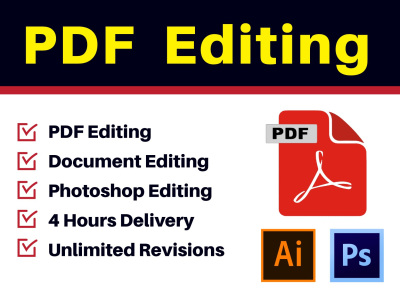 Expert PDF Editing, Document Editing, Photoshop Editing within 4 hours.