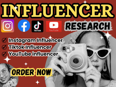Influencer research for YouTube, Facebook, Instagram, TikTok Marketing