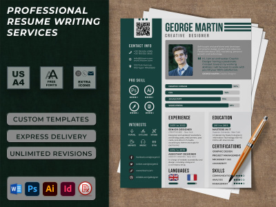 A job winning resume design, a tailored cover letter and a resume template
