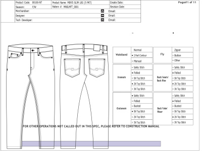 Detailed fashion and garments tech pack for manufacturer