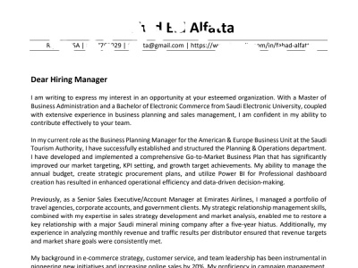Professional Cover letter, Motivation Letter