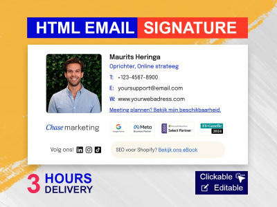 Modern HTML email signature for outlook, Gmail and apple