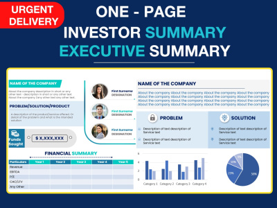 One Pager Investor Summary | Executive Summary | One Page Pitch|Startup